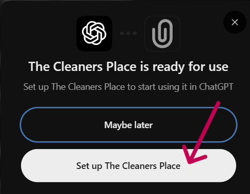 The Cleaners Place is ready for use with Set up The Cleaners Place highlighted