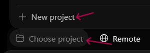 The Choose project menu with New project highlighted