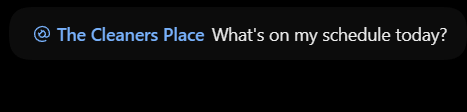 A message starting with The Cleaners Place asking what is on the schedule today
